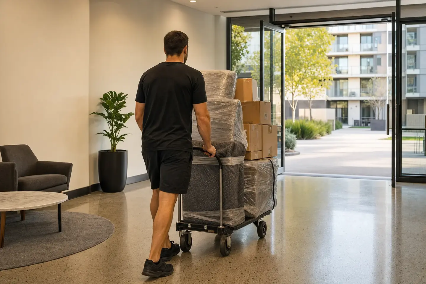 Perth removalist moving furniture out of an apartment building