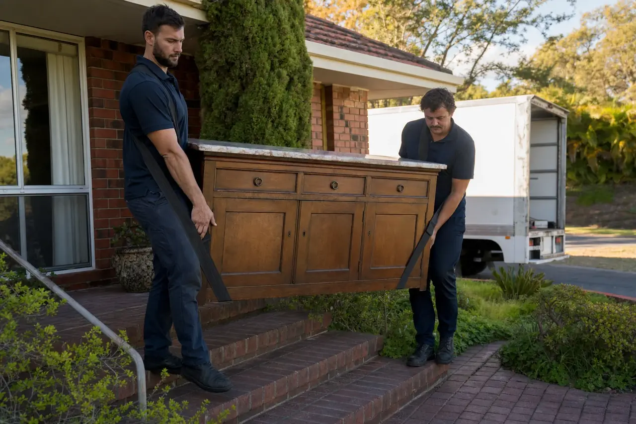 Perth removalists manoeuvring a heavy item through a tight doorway