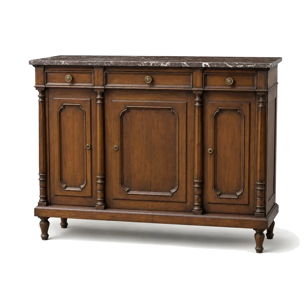 Illustration of an antique marble-top sideboard