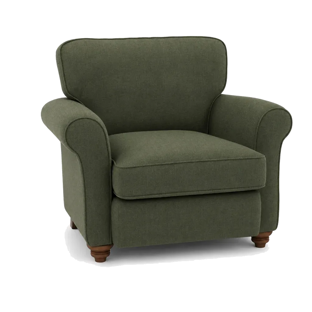 Illustration of a green fabric armchair