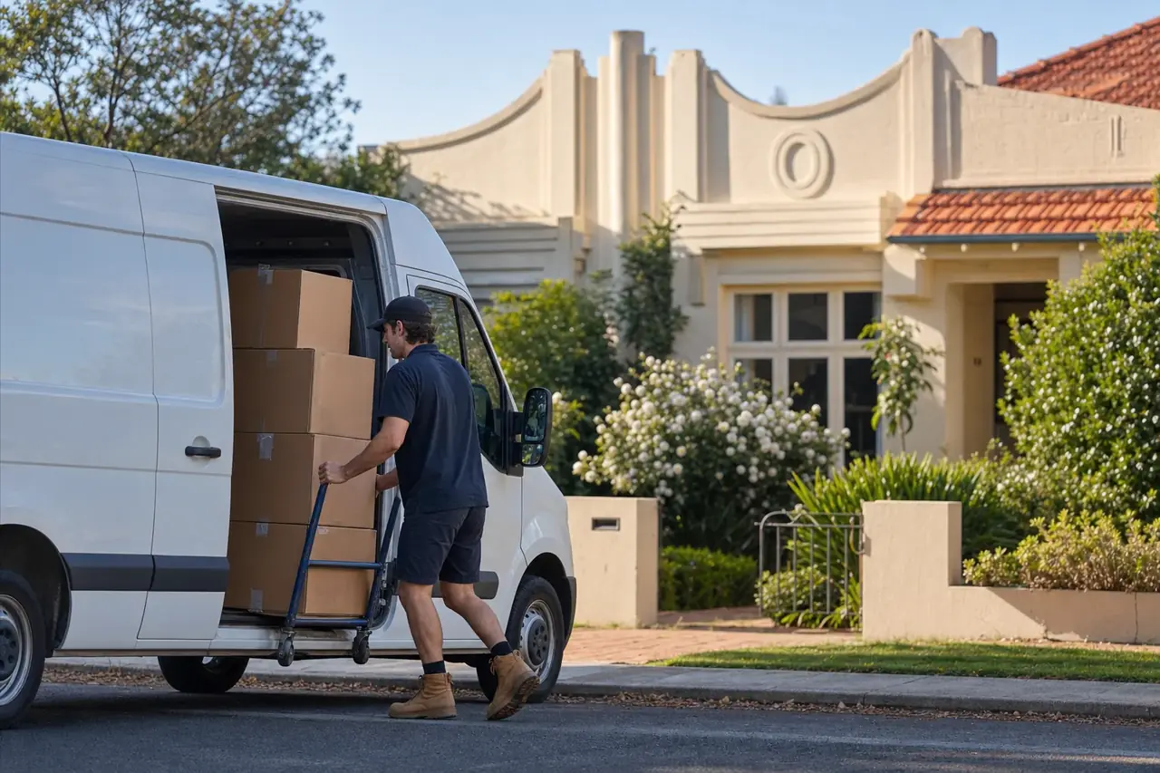 Perth man with a van loading a wrapped item into a small moving van