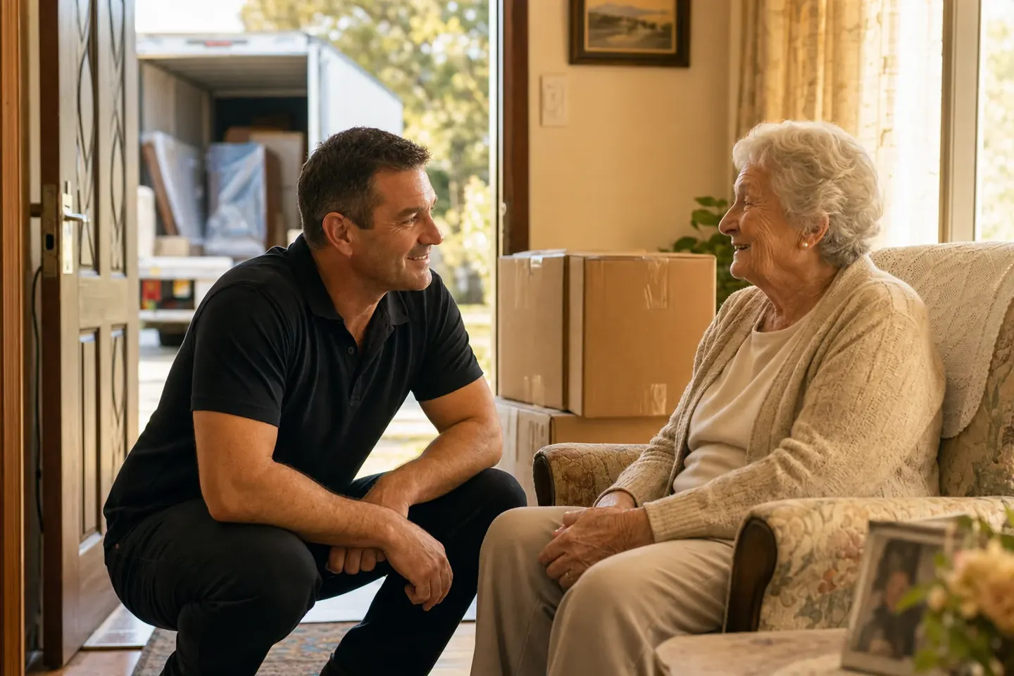 Francis helping an elderly Perth client with a careful, patient downsizing move
